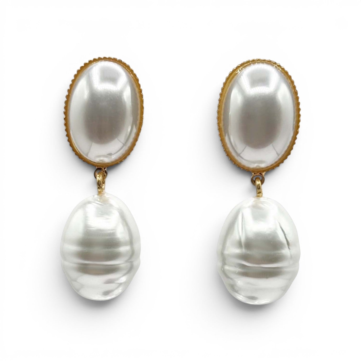 Emma Baroque White Glass Pearl Drop Earrings