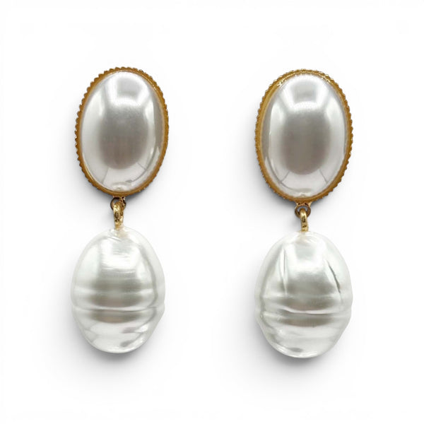Emma Baroque White Glass Pearl Drop Earrings