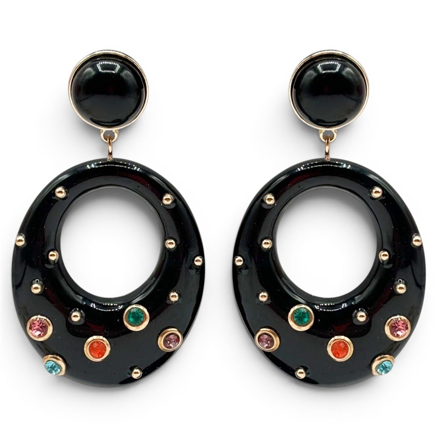 Estelle Studded Black Resin Large Hoop Earrings