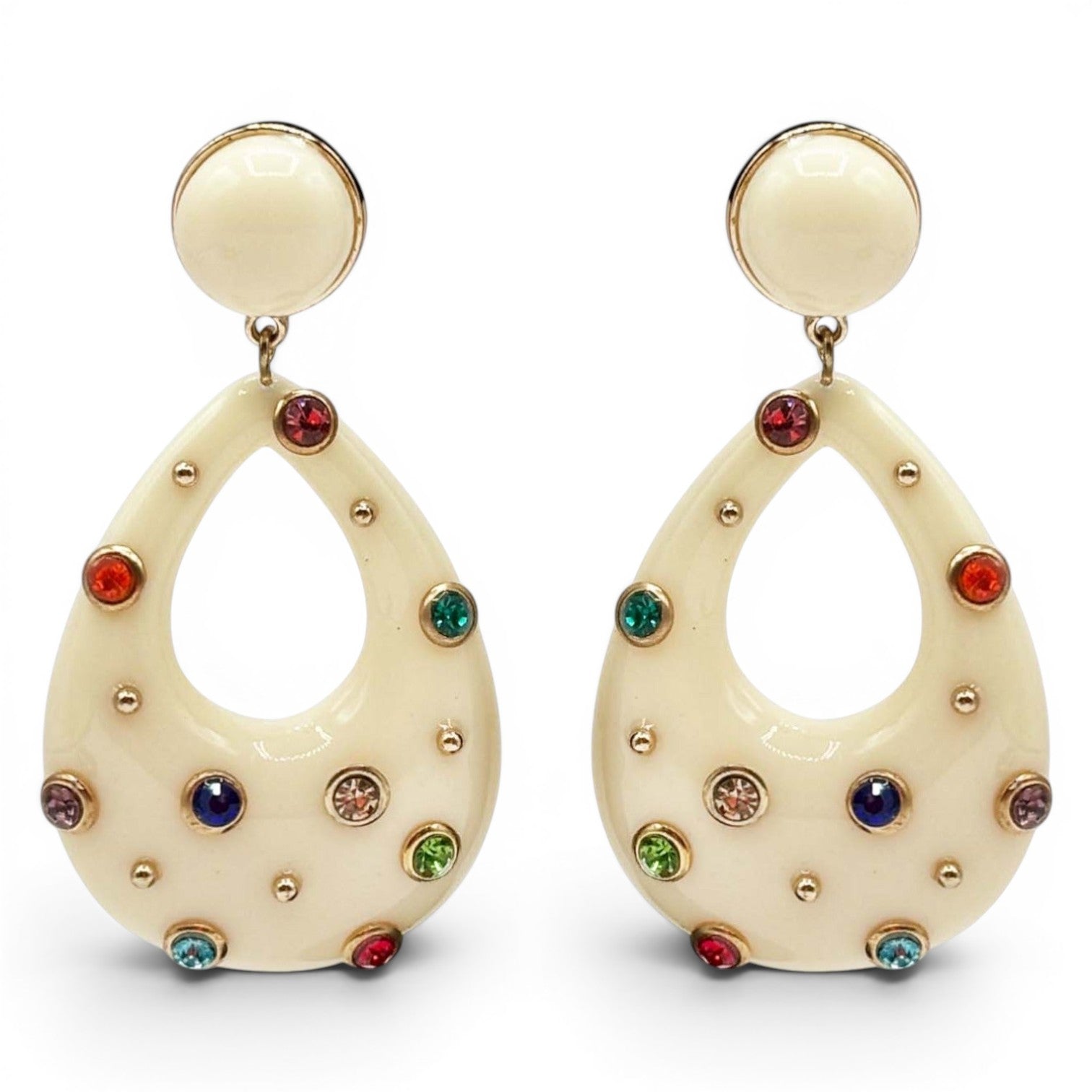 Estelle Studded Ivory Resin Large Hoop Earrings