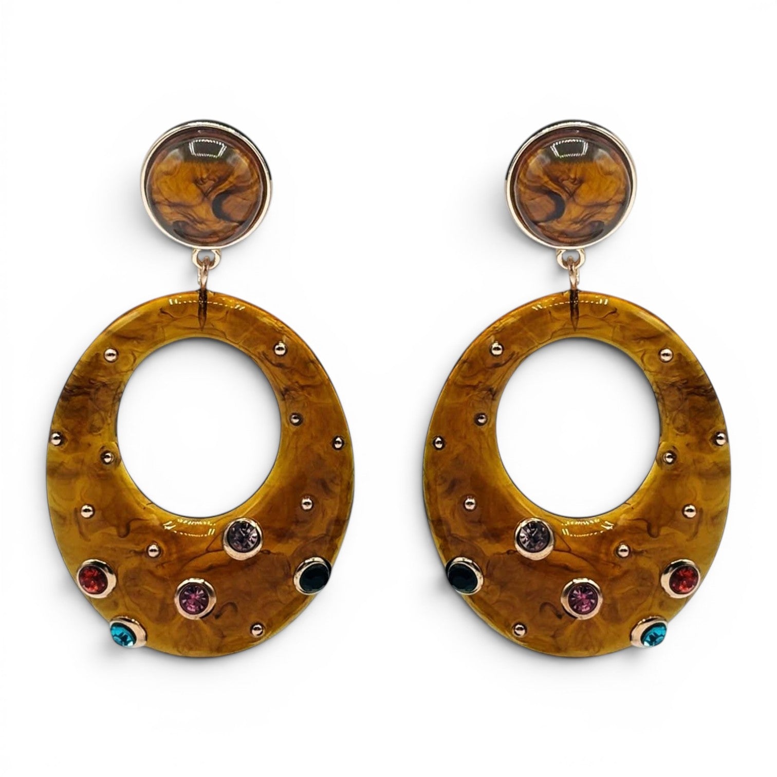 Estelle Studded Tortoise Resin Large Hoop Earrings
