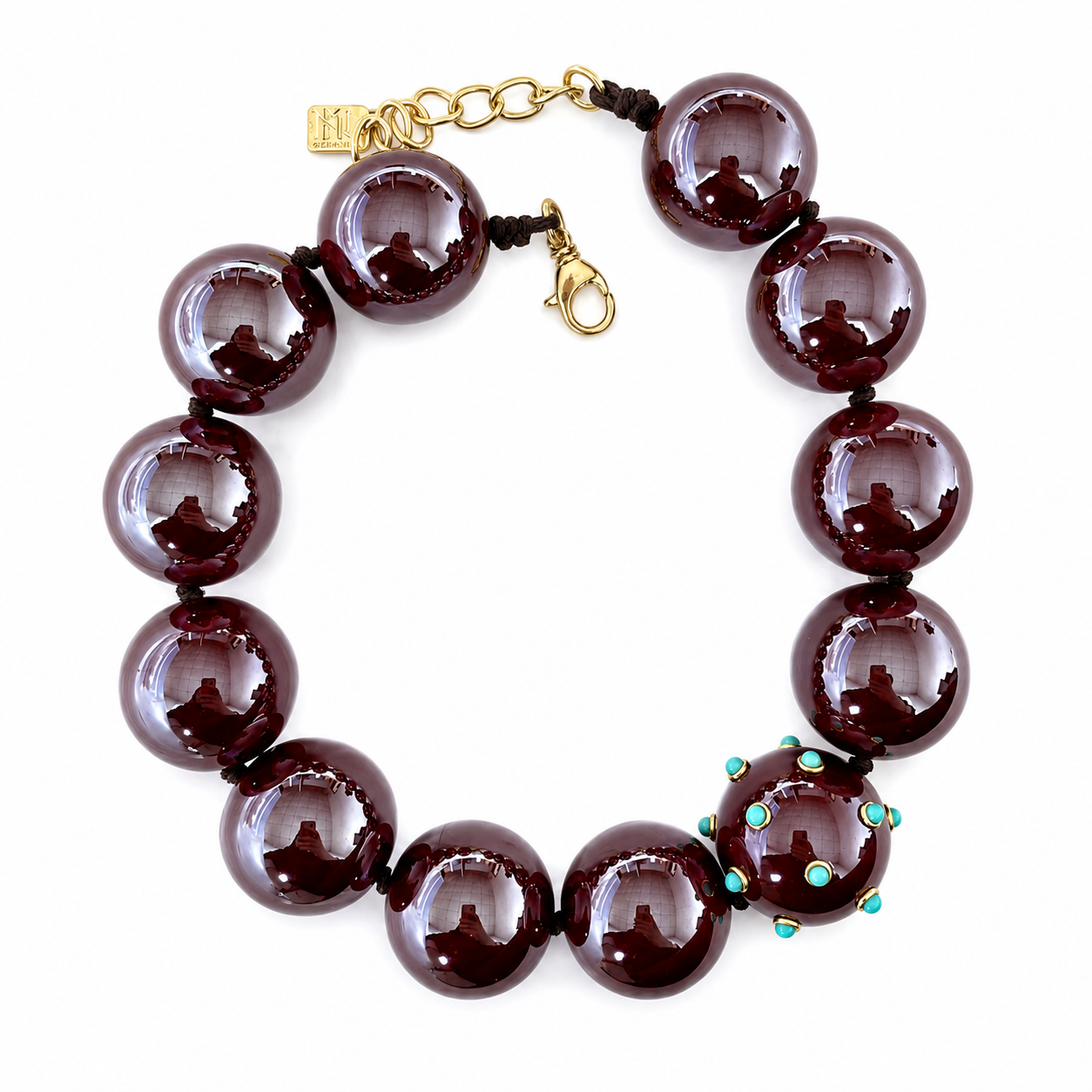 Sienna Chocolate Brown Necklace With Turquoise Studded Ball