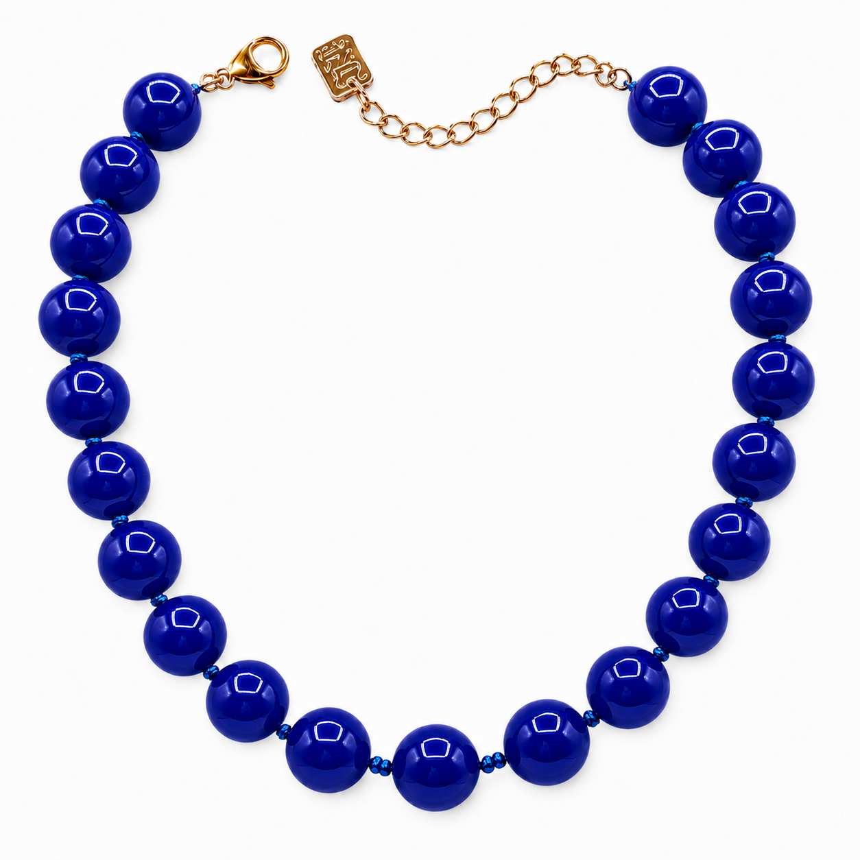 Abigail 14Mm Blue Jasper Knotted Semi Precious Bead Necklace