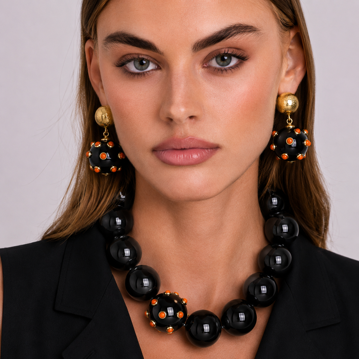 Sienna Black Necklace With Carnelian Studded Ball