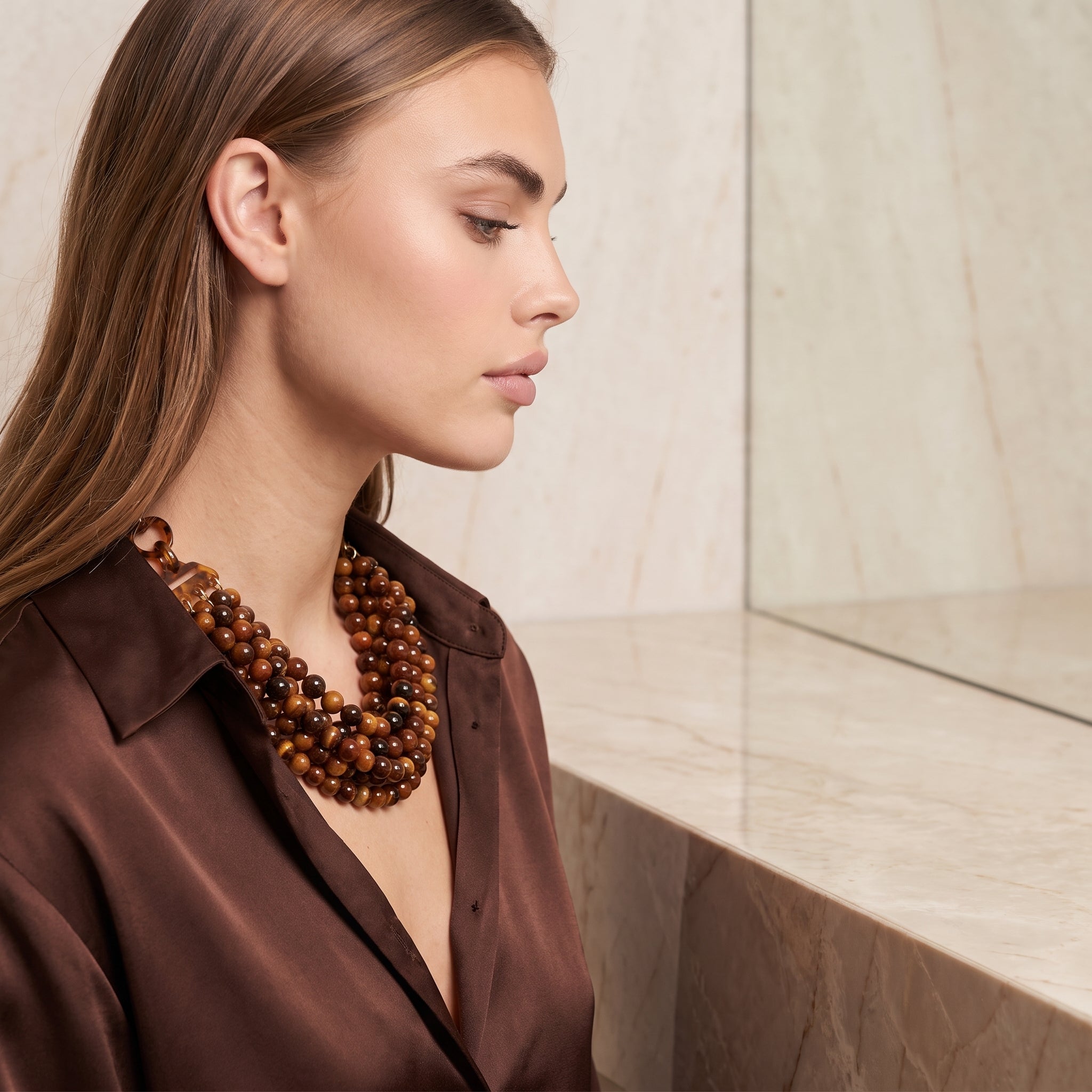 Juliette Multi Strand Tortoise Resin Necklace