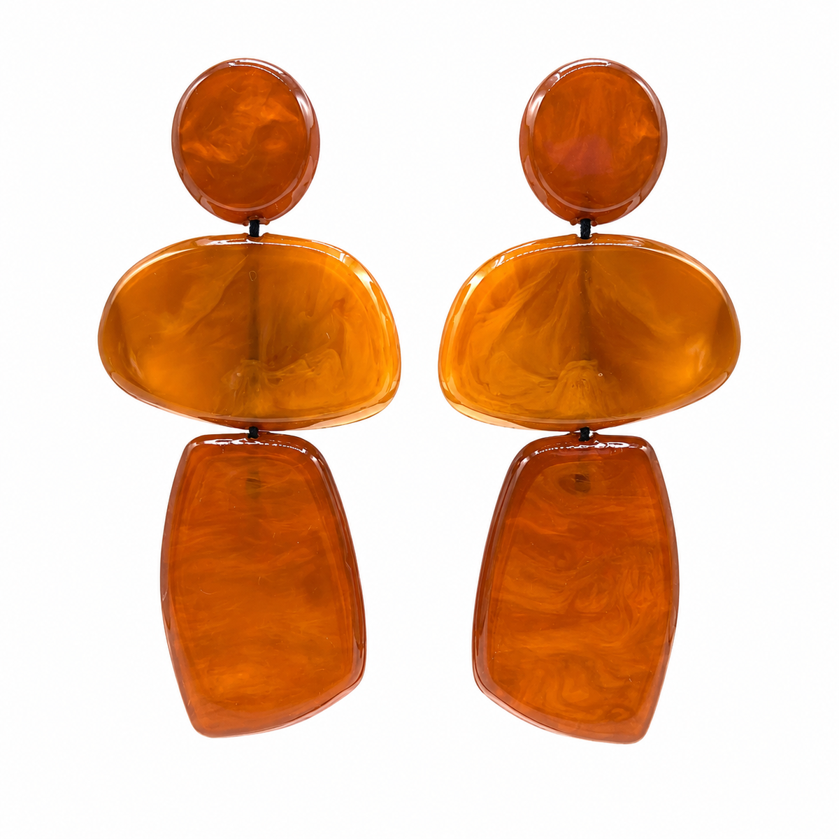 Puzzle Resin Tobacco Triple Drop Earrings