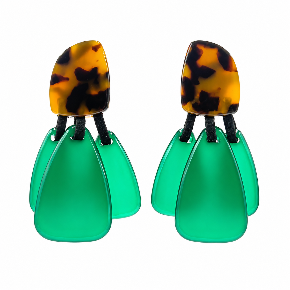 Patrizia Tortoise Resin Top Earrings With Emerald Resin Drops