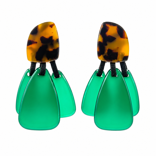 Patrizia Tortoise Resin Top Earrings With Emerald Resin Drops