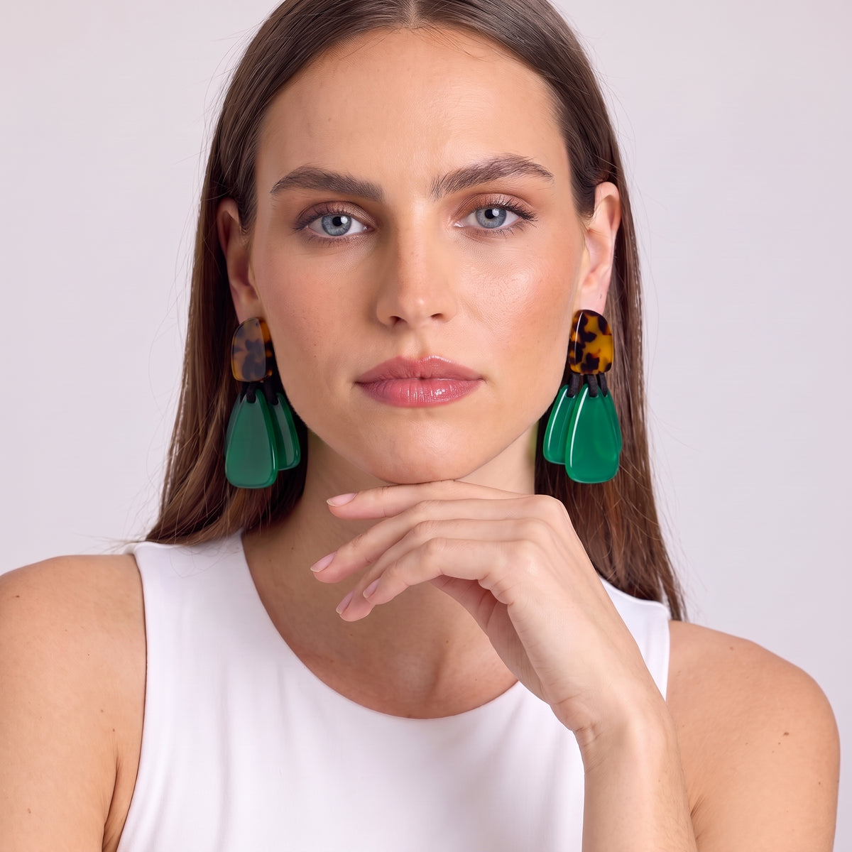 Patrizia Tortoise Resin Top Earrings With Emerald Resin Drops