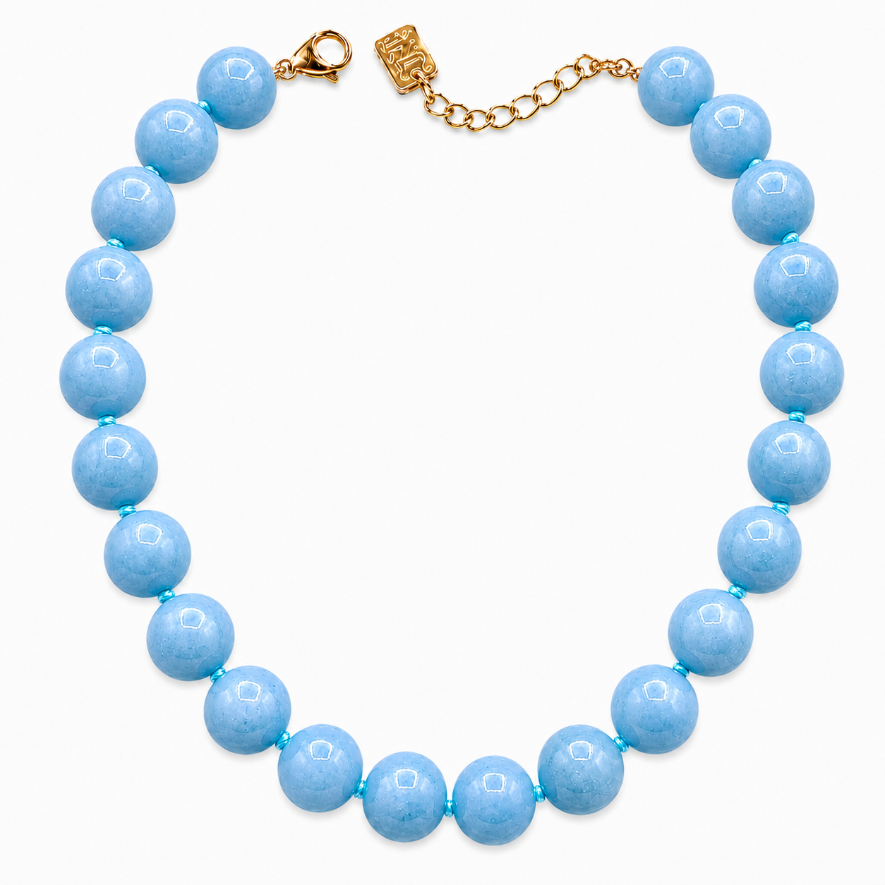 Abigail 14Mm Blue Agate Knotted Semi Precious Necklace