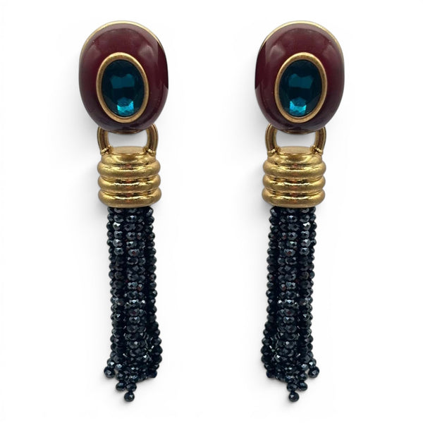 Grace Chocolate Resin Earrings With Sapphire Faceted Glass Removable Drop Earrings