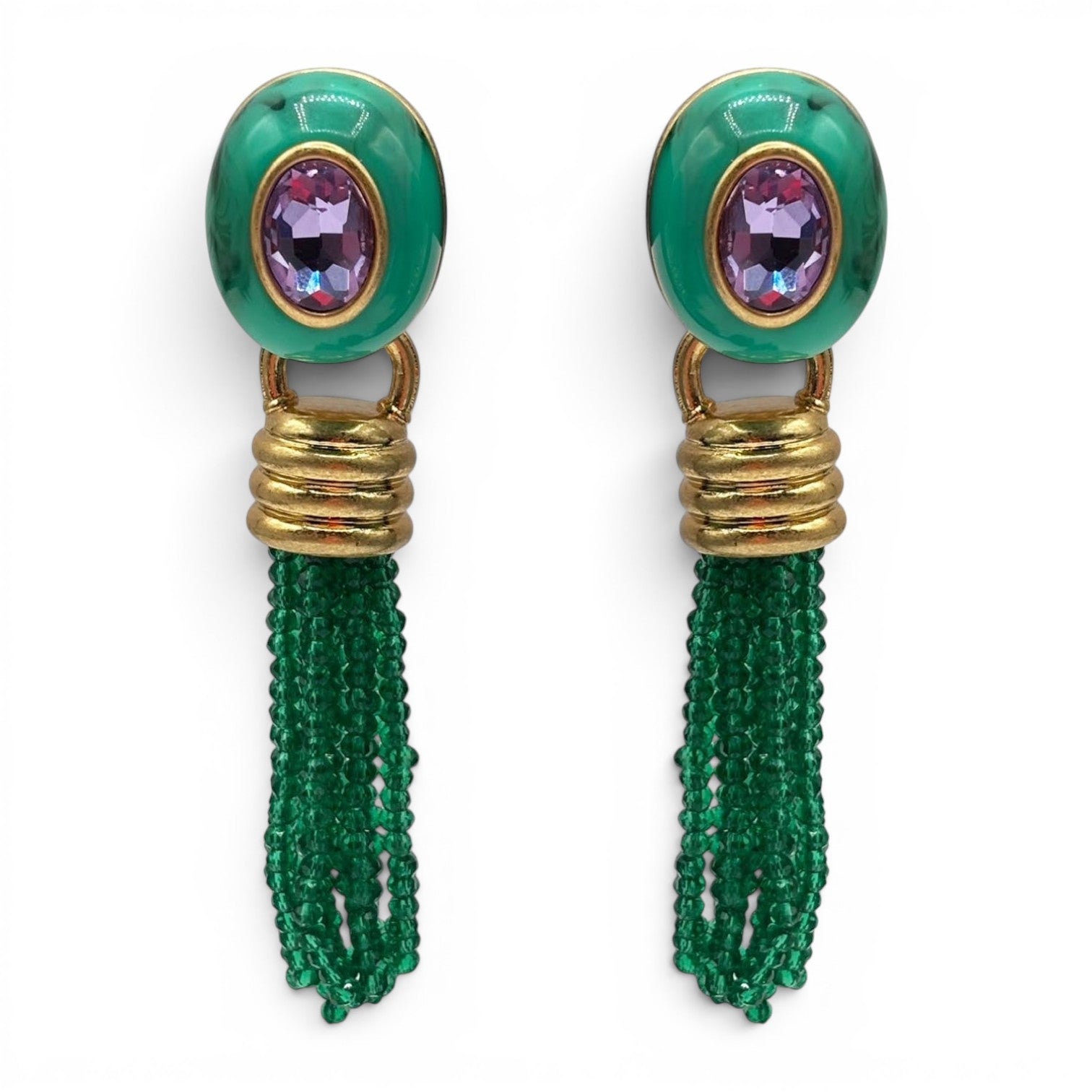 Grace Malachite Resin Earrings With Emerald Faceted Glass Removable Drop