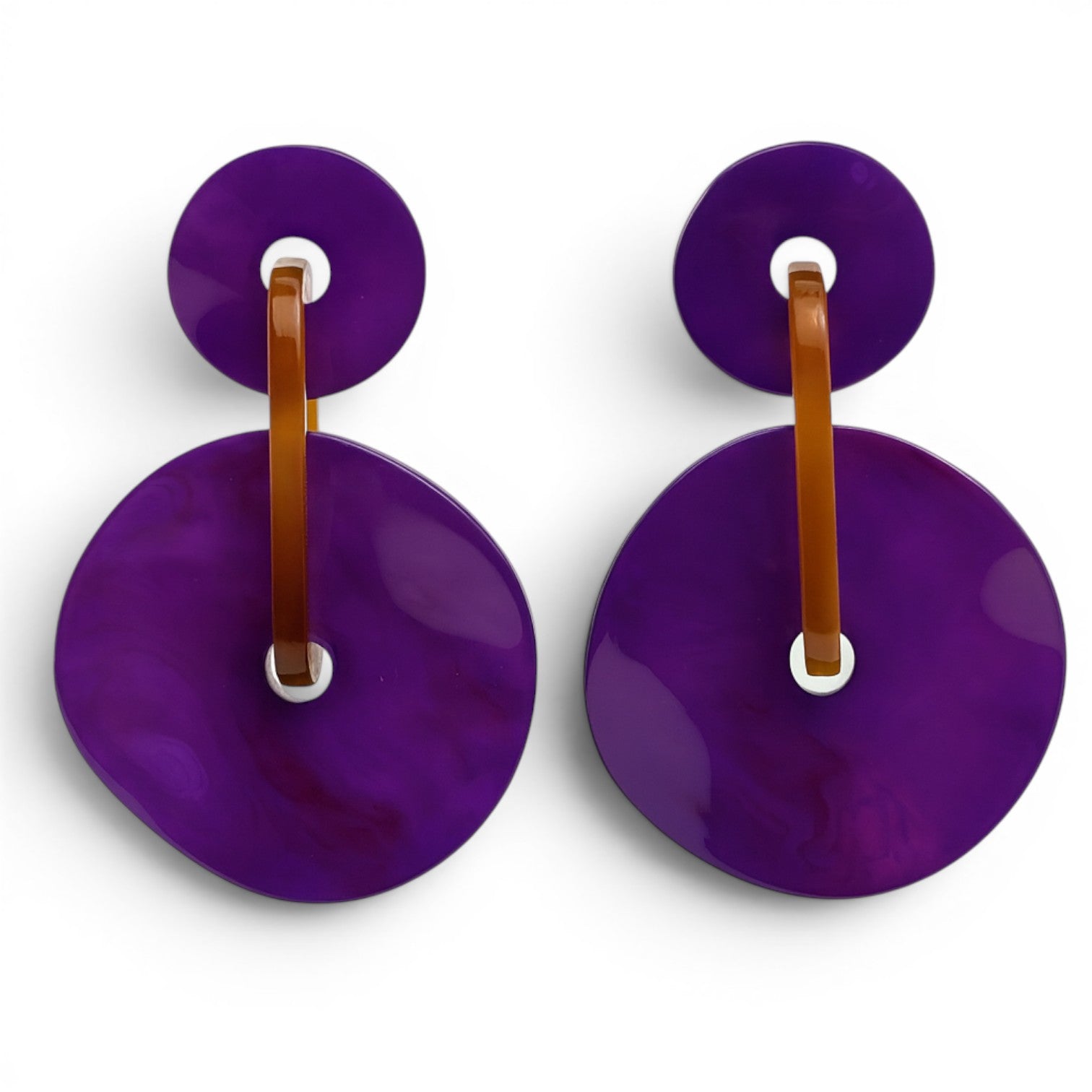 Greta Double Disc Purple Resin Drop Earrings