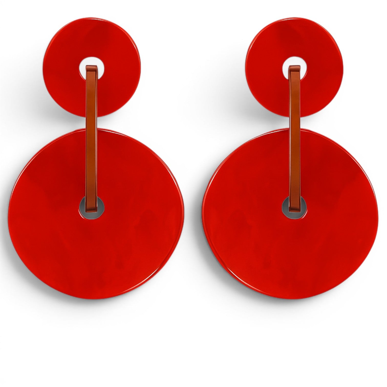 Greta Double Disc Red Orange Resin Drop Earrings