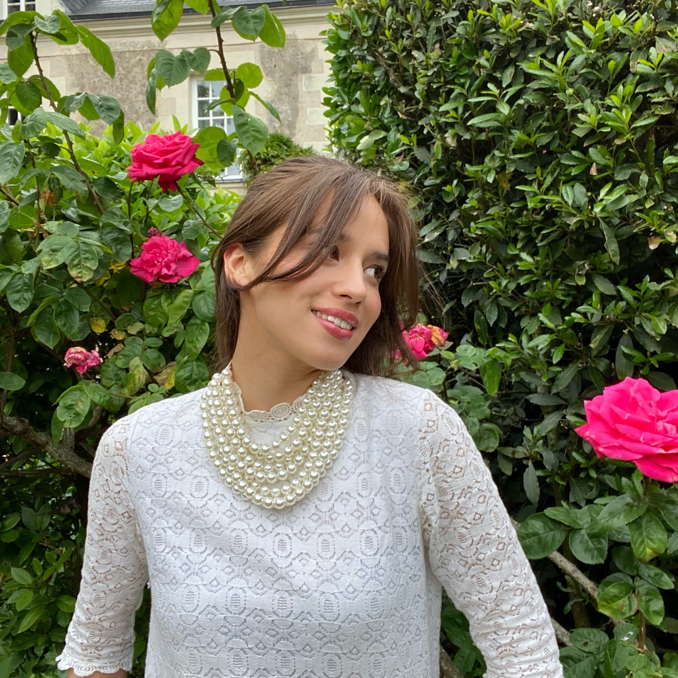 Isadora Multi-Strand Faux Pearl Necklace With Ivory Vegan Adjustable Clasp