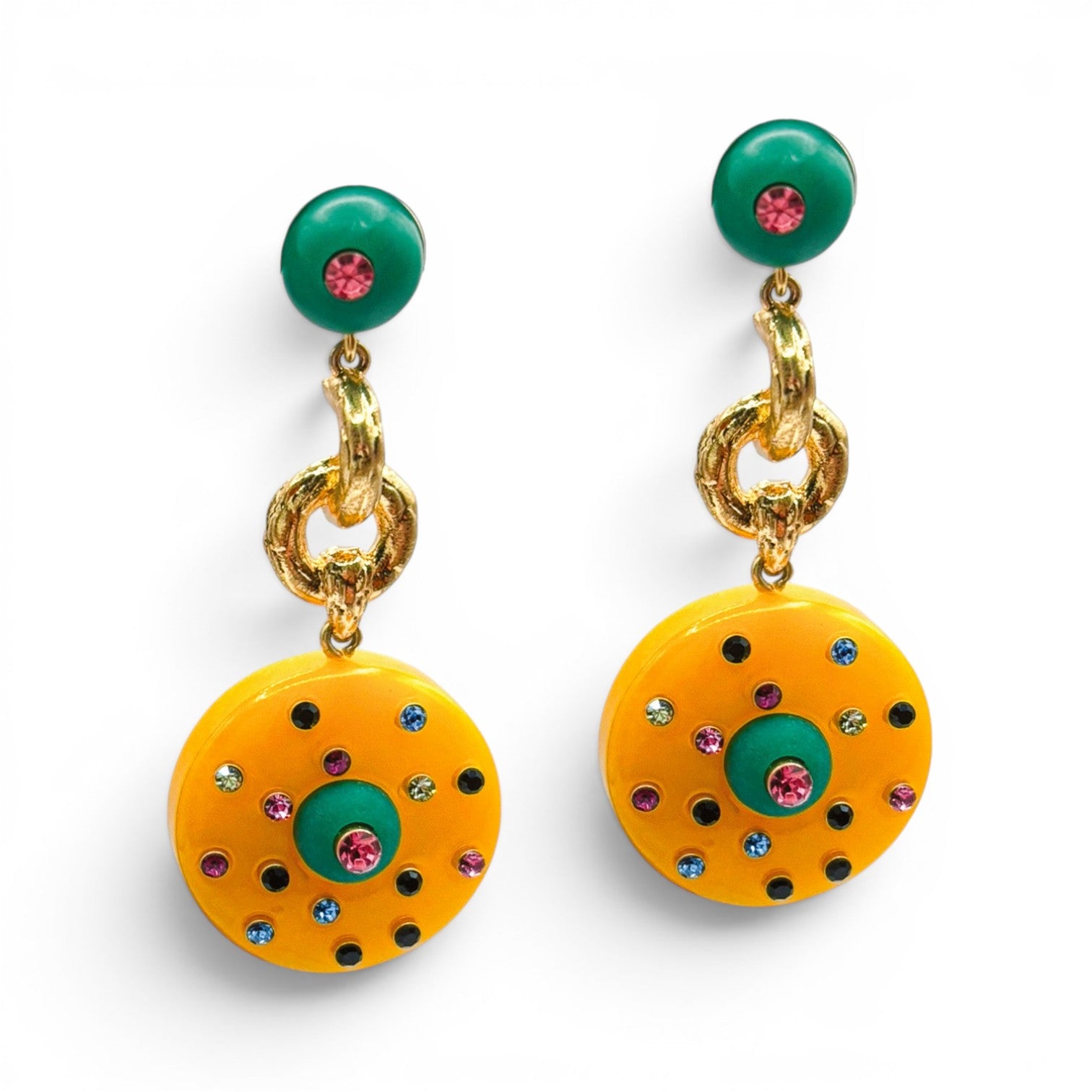 Isabella Jade And Amber Resin Pierced Drop Earrings