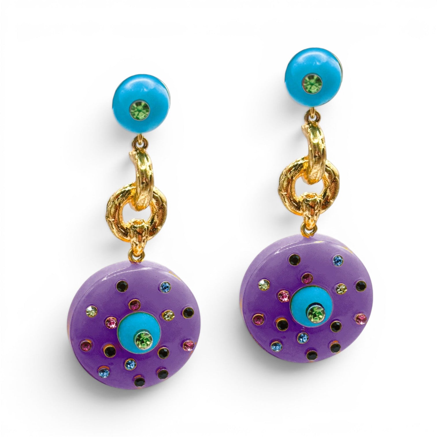 Isabella Turquoise And Amethyst Resin Pierced Drop Earrings