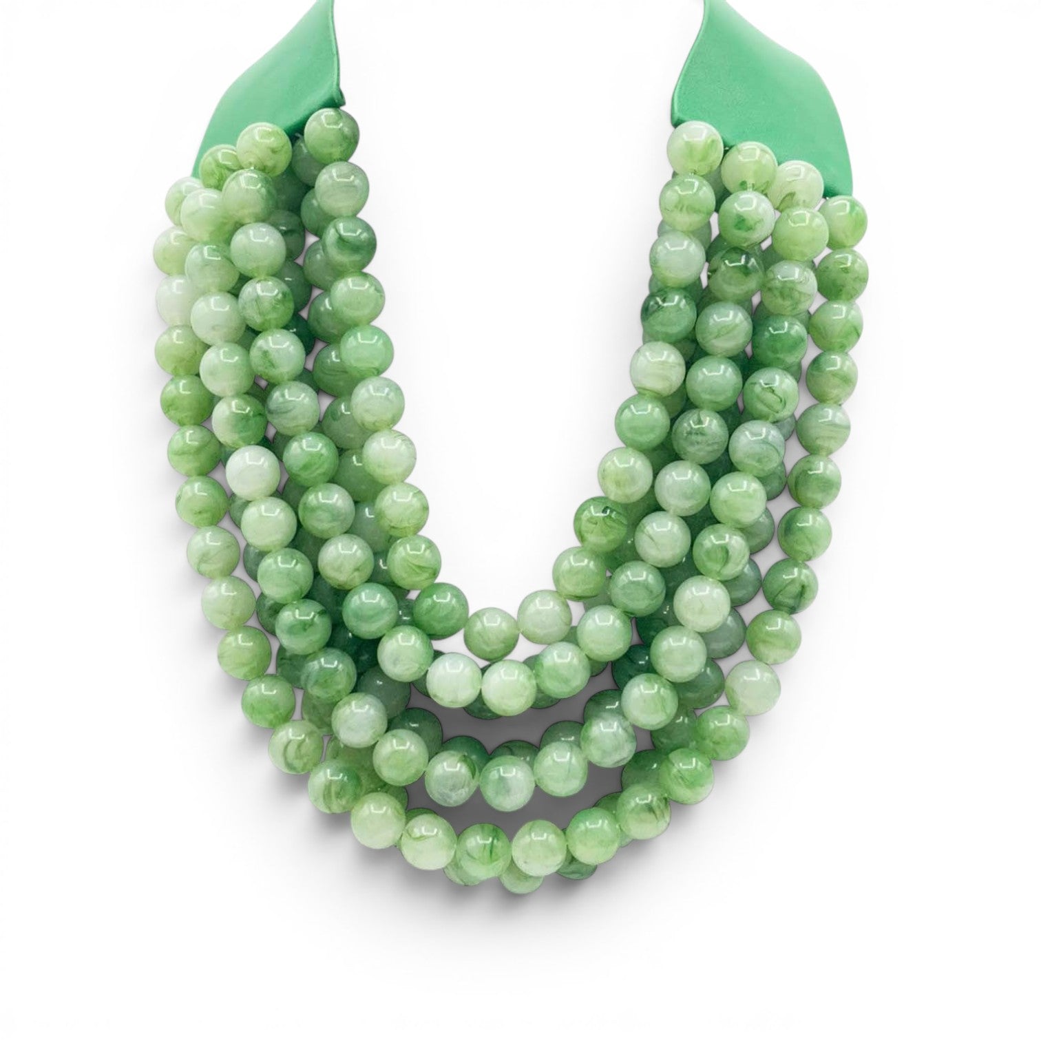 Isadora Multi-Strand Jade Green Resin Necklace With Vegan Adjustable Clasp