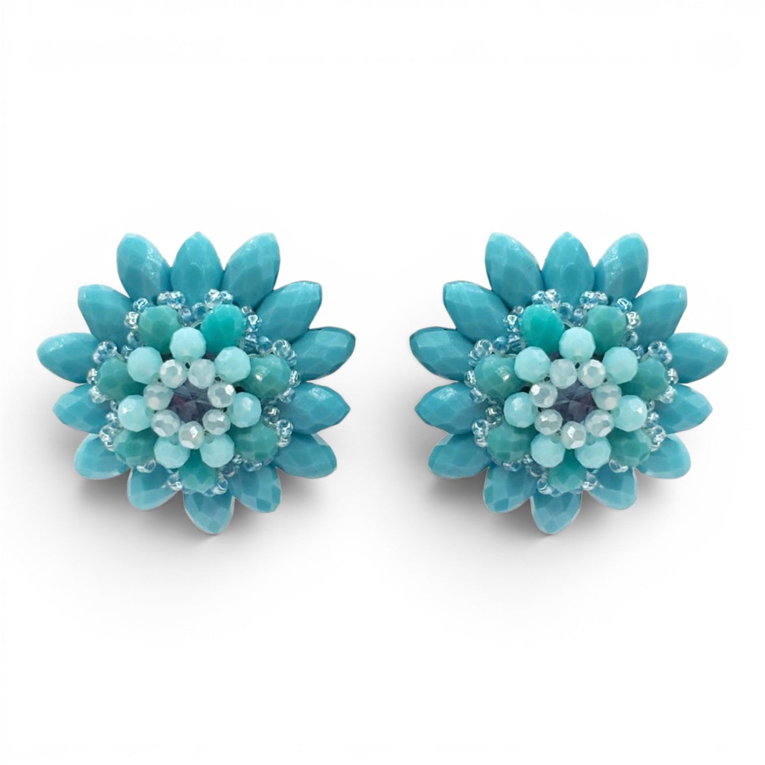 Jeannine Turquoise Faceted Glass Bead Clip On Earring