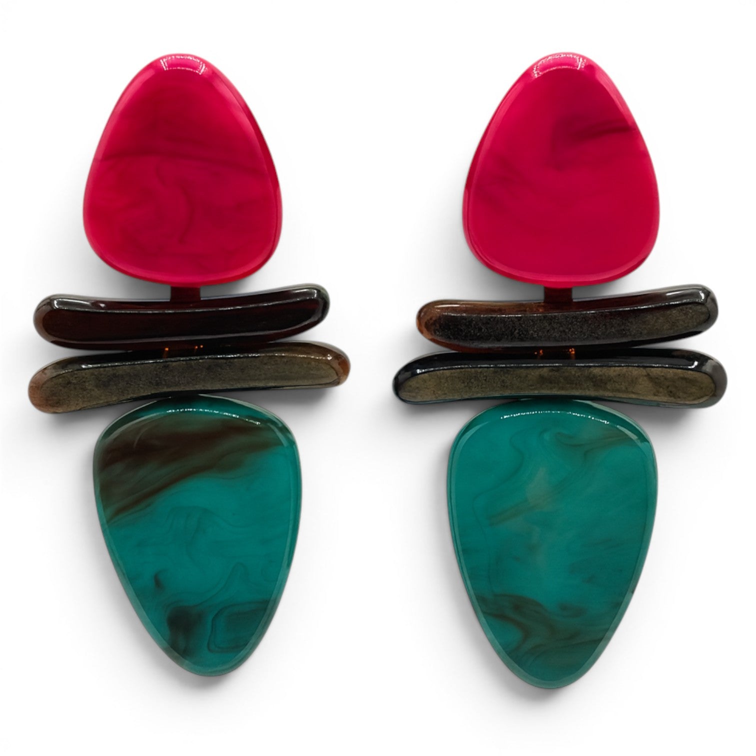 Katherine Fuchsia And Tortoise And Turquoise Drop Resin Earrings
