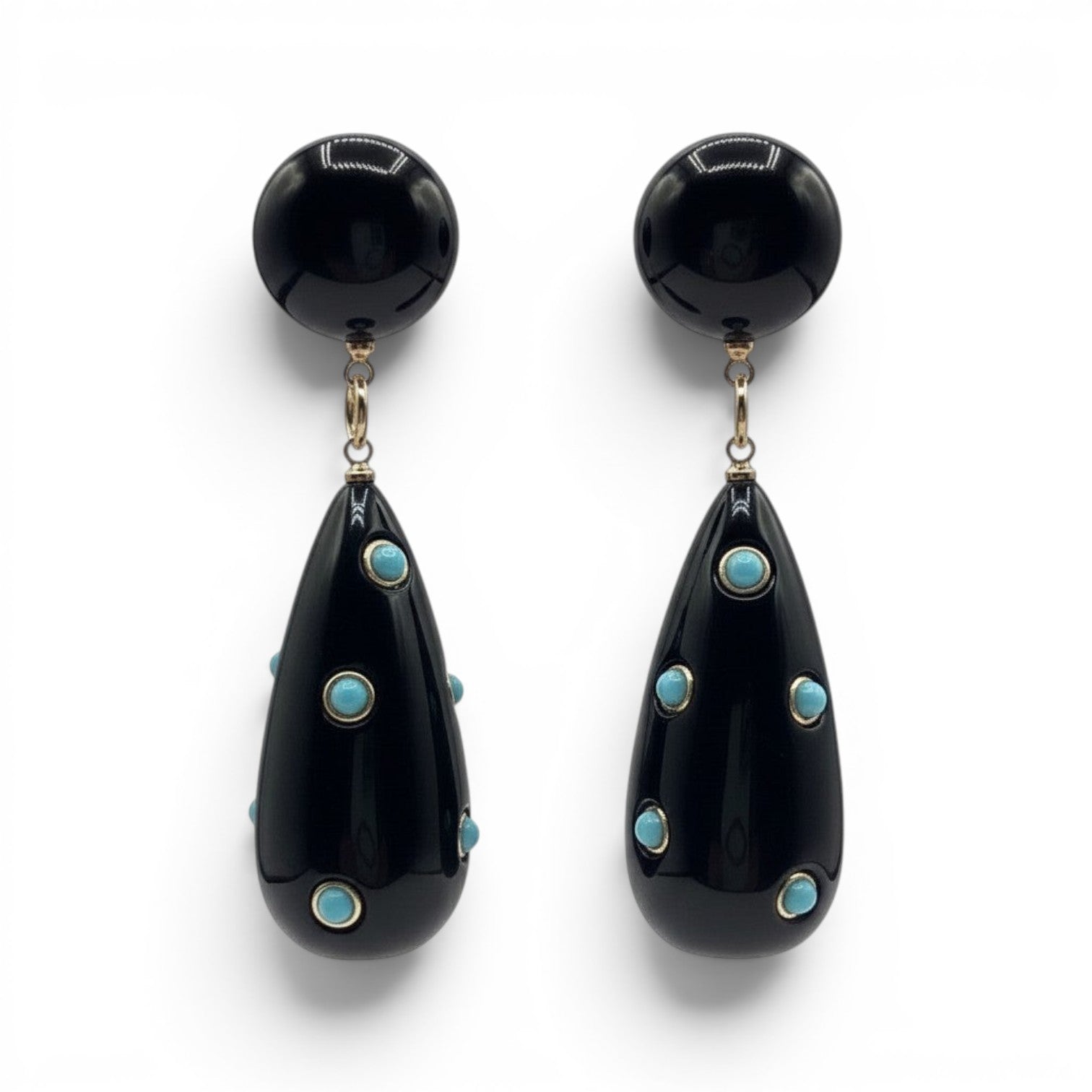 Kathryn Black And Turquoise Drop Polka Dot Earrings