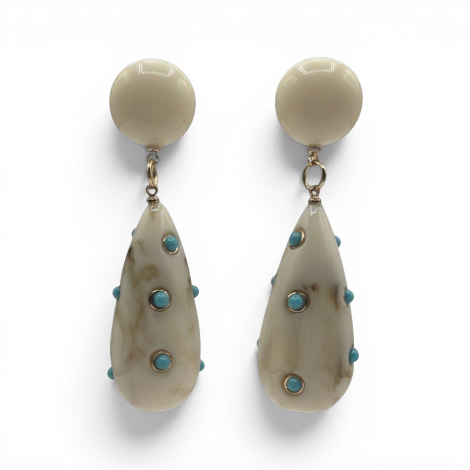 Kathryn Ivory And Turquoise Drop Polka Dot Earrings