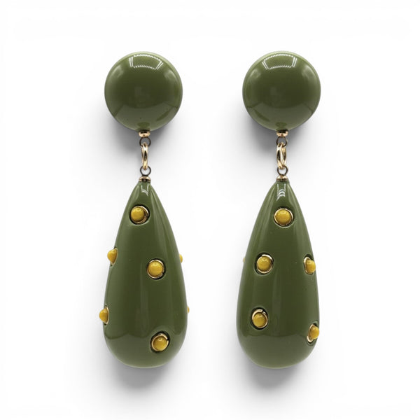 Kathryn Olive And Yellow Polka Dot Drop Earring