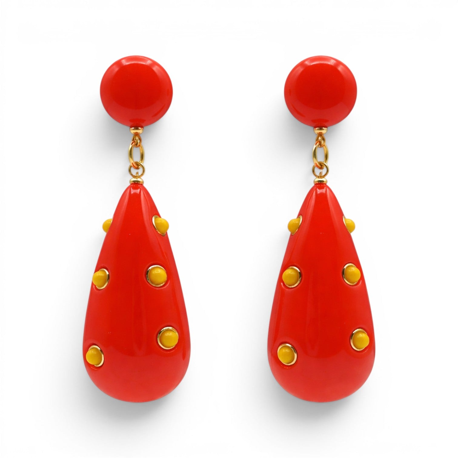 Kathryn Orange And Yellow Drop Polka Dot Earrings