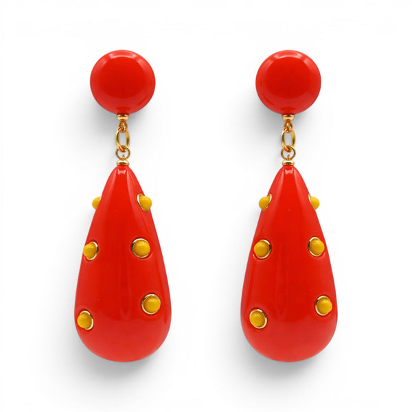Kathryn Orange And Yellow Drop Polka Dot Earrings