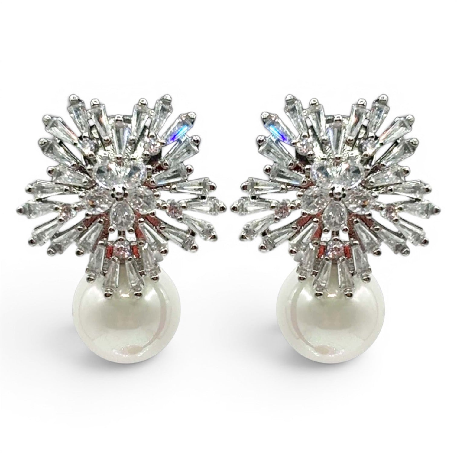 Lara Crystal Baguette And Pearl Clip On Drop Earrings