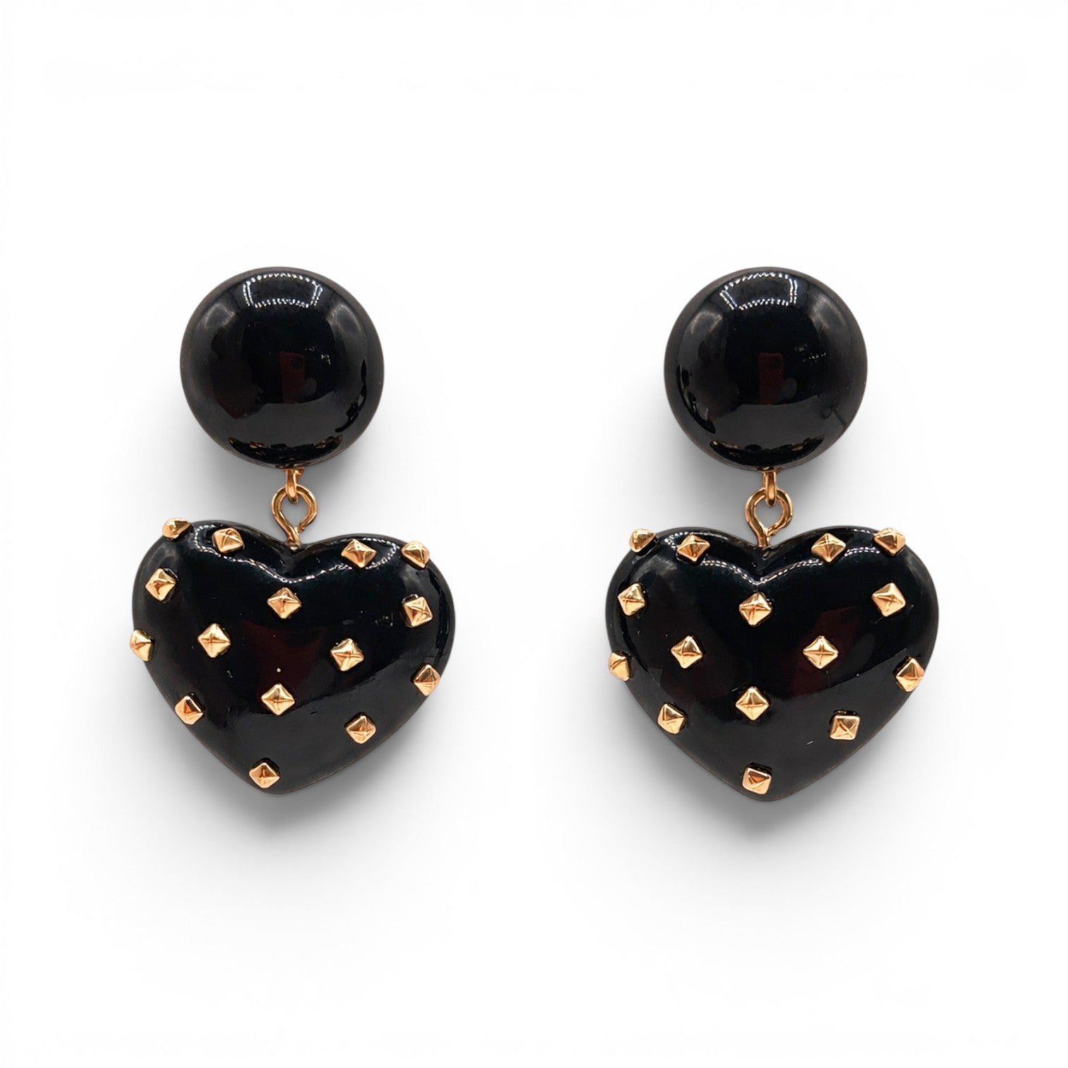 Lavinia Black Resin Studded Heart Drop Earrings