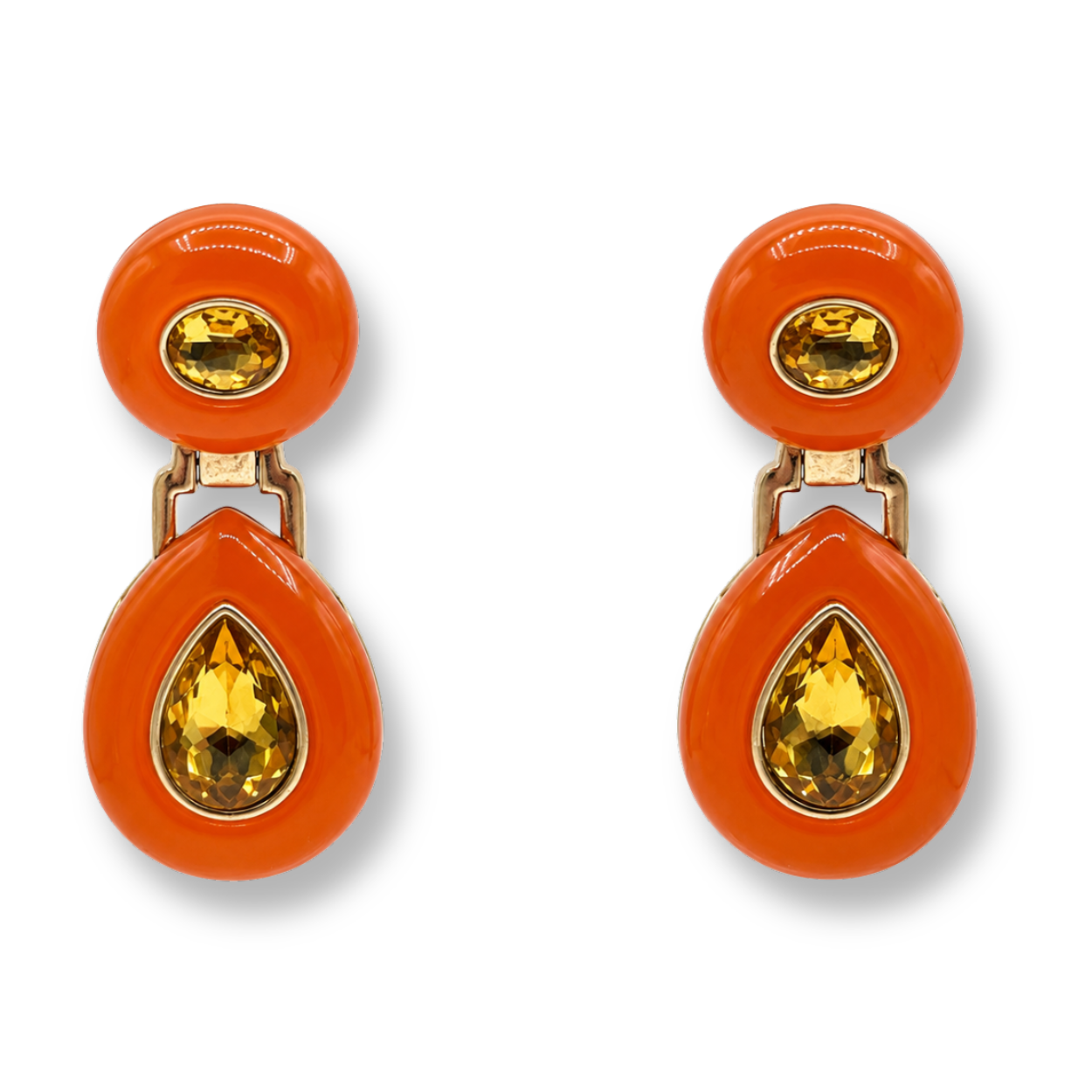 Lena Orange Resin And Topaz Drop Earrings
