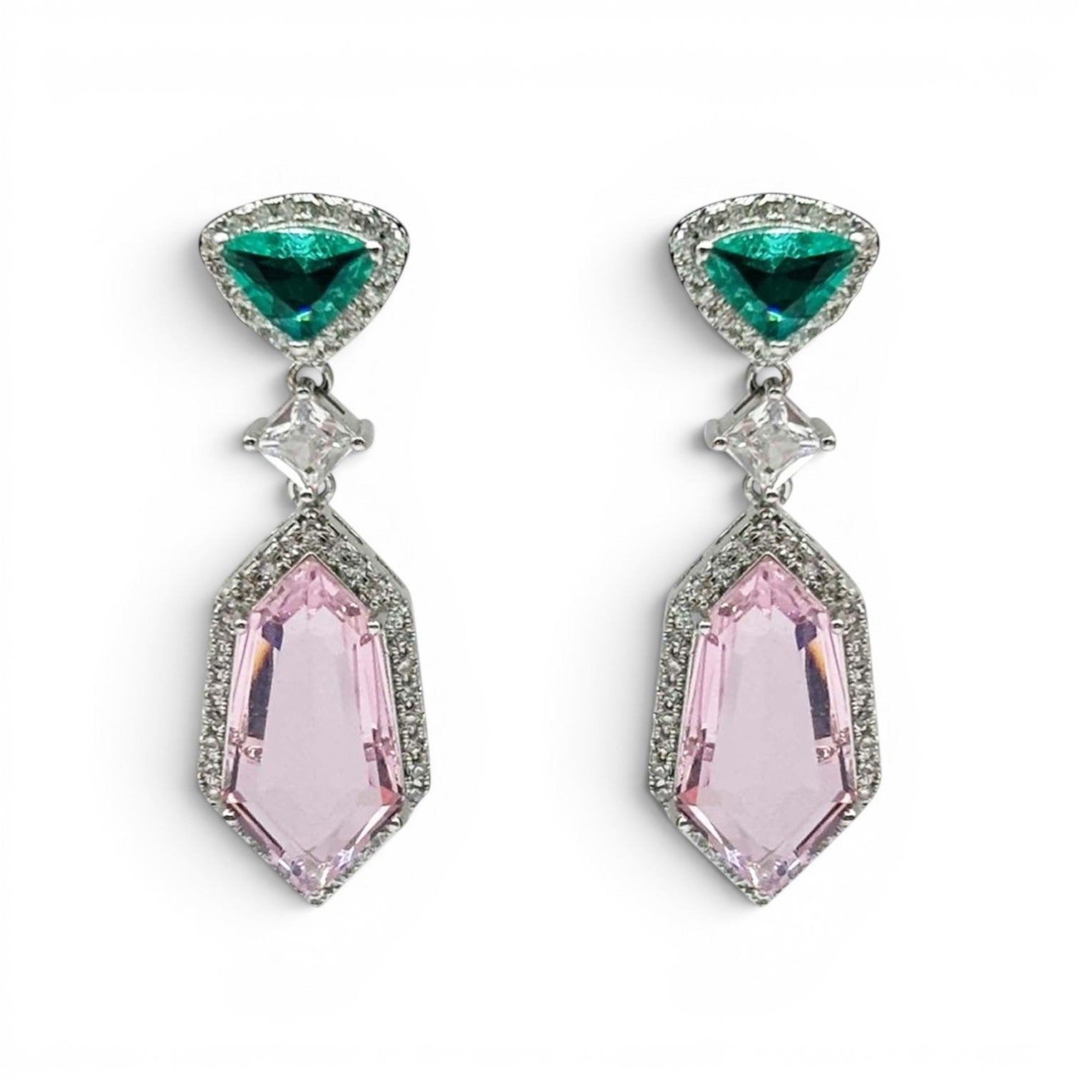 Leonie Emerald And Pink Cubic Zirconium Drop Earrings