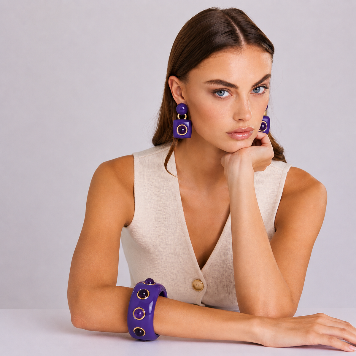 Madison Blue Resin Bangle With Amethyst Glass Stones