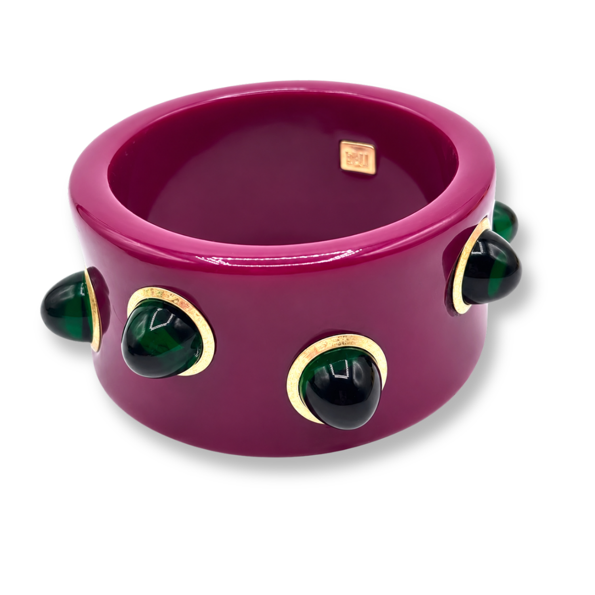 Madison Burgundy Resin Bangle With Emerald Glass Stones