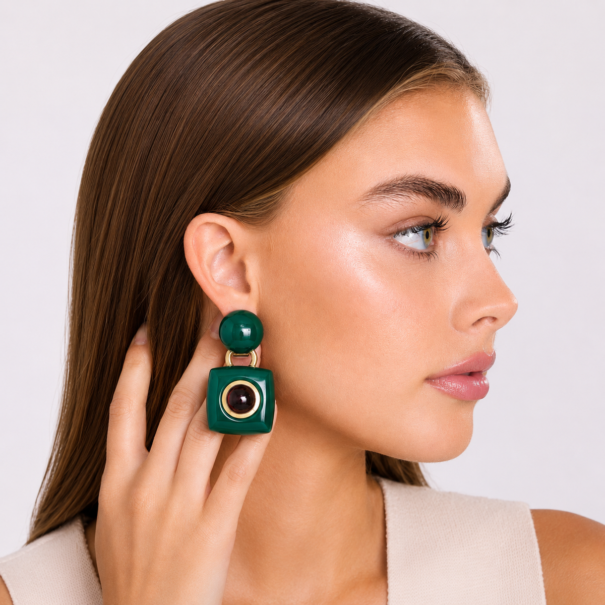 Madison Green Earrings With Amethyst Glass Stones