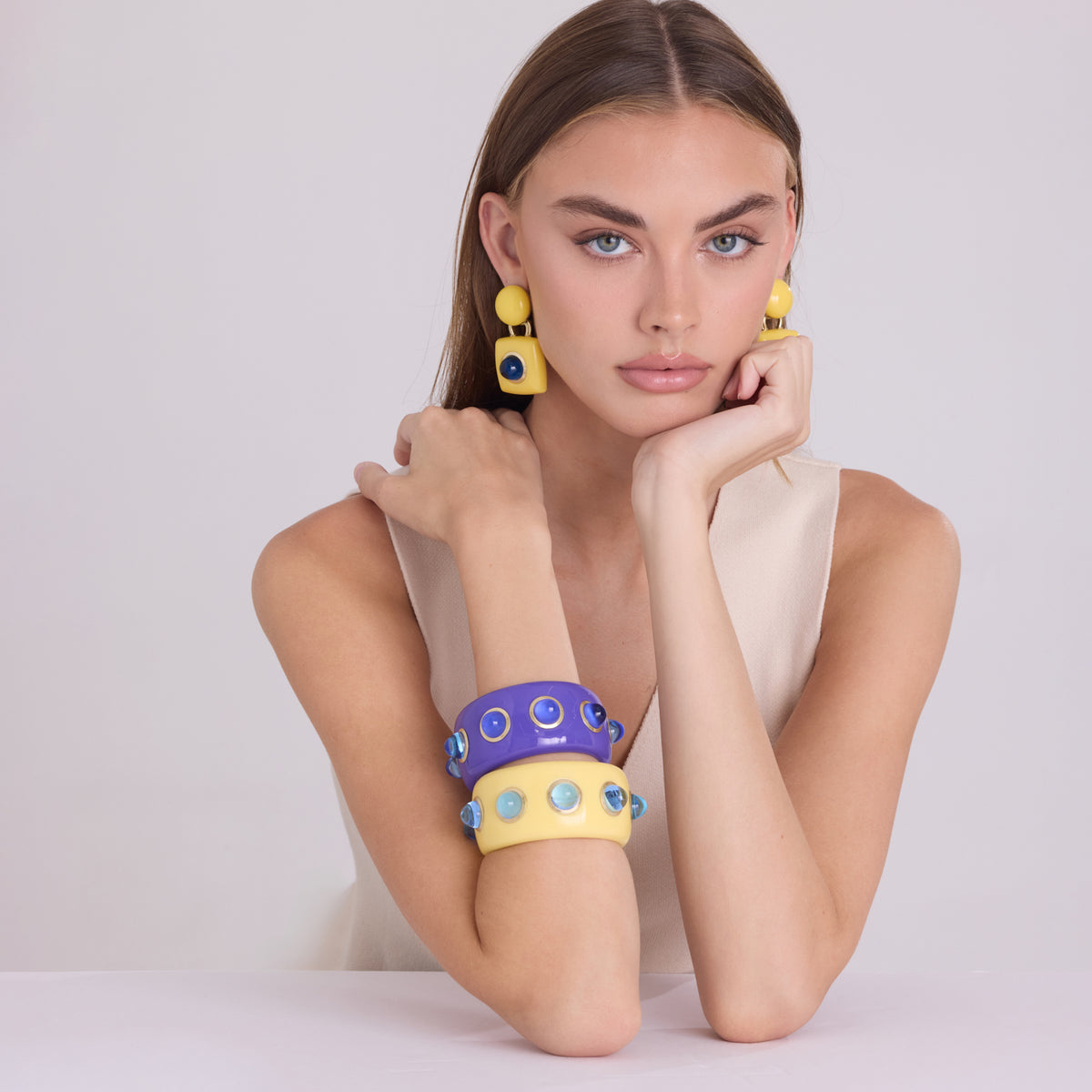 Madison Yellow Resin Bangle With Sapphire Glass Stones