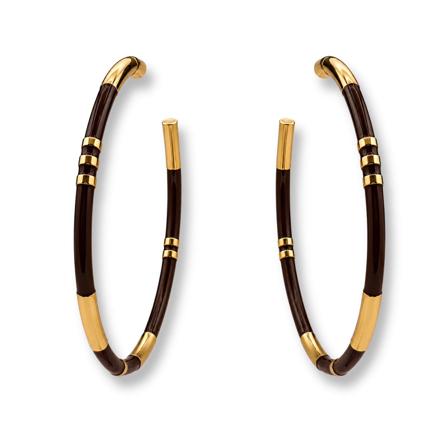 Mallory Chocolate And Gold Stripe Hoop Earrings
