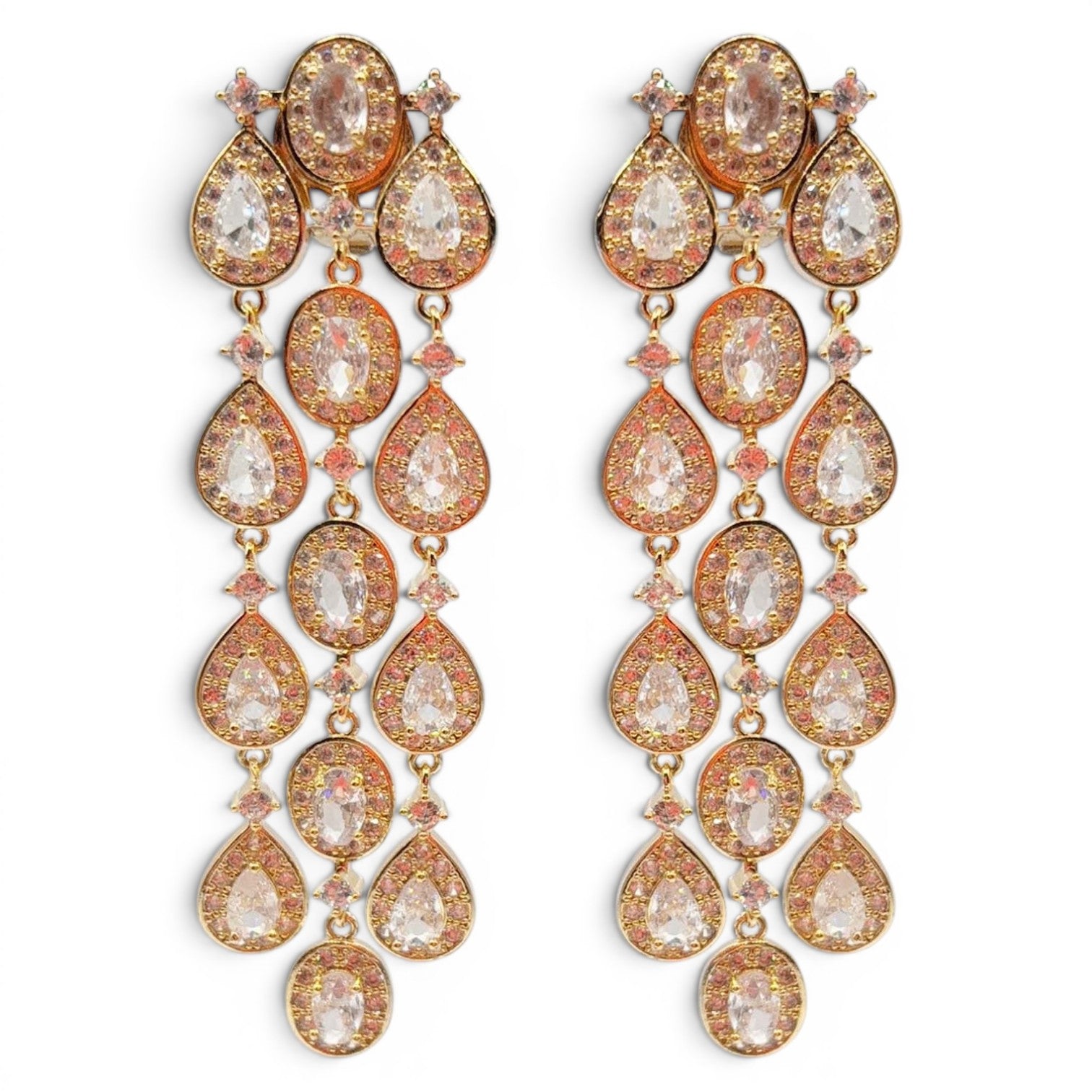 Margaret Multi Shape Crystal Drop Clip On Earrings Set In Gold Plate