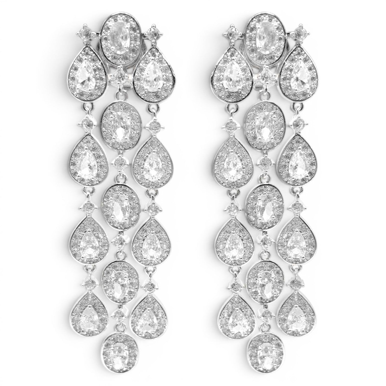 Margaret Multi Shape Crystal Drop Clip On Earrings Set In Rhodium