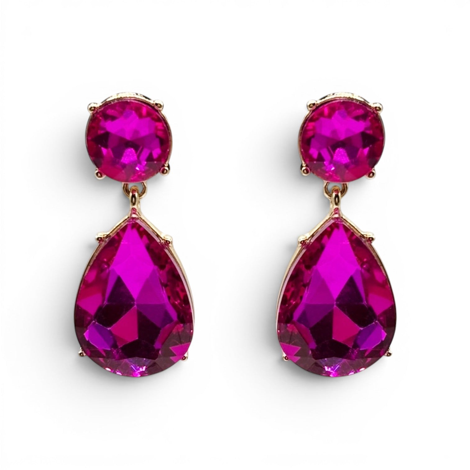 Marina Fuchsia Pear Shape Clip On Drop Earrings