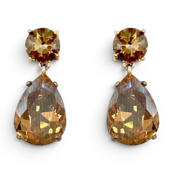 Marina Large Pear-Faceted Champagne Crystal Drop Earrings In Brass With Gold Plating