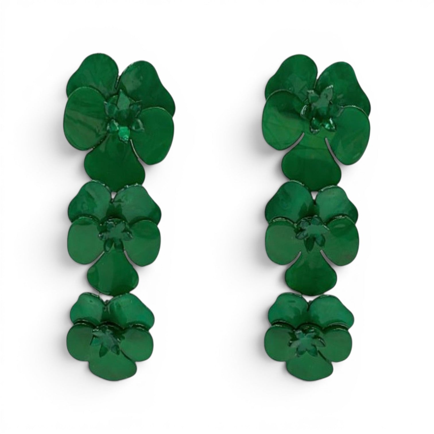 Meadow Green Triple Drop Floral Drop Earrings