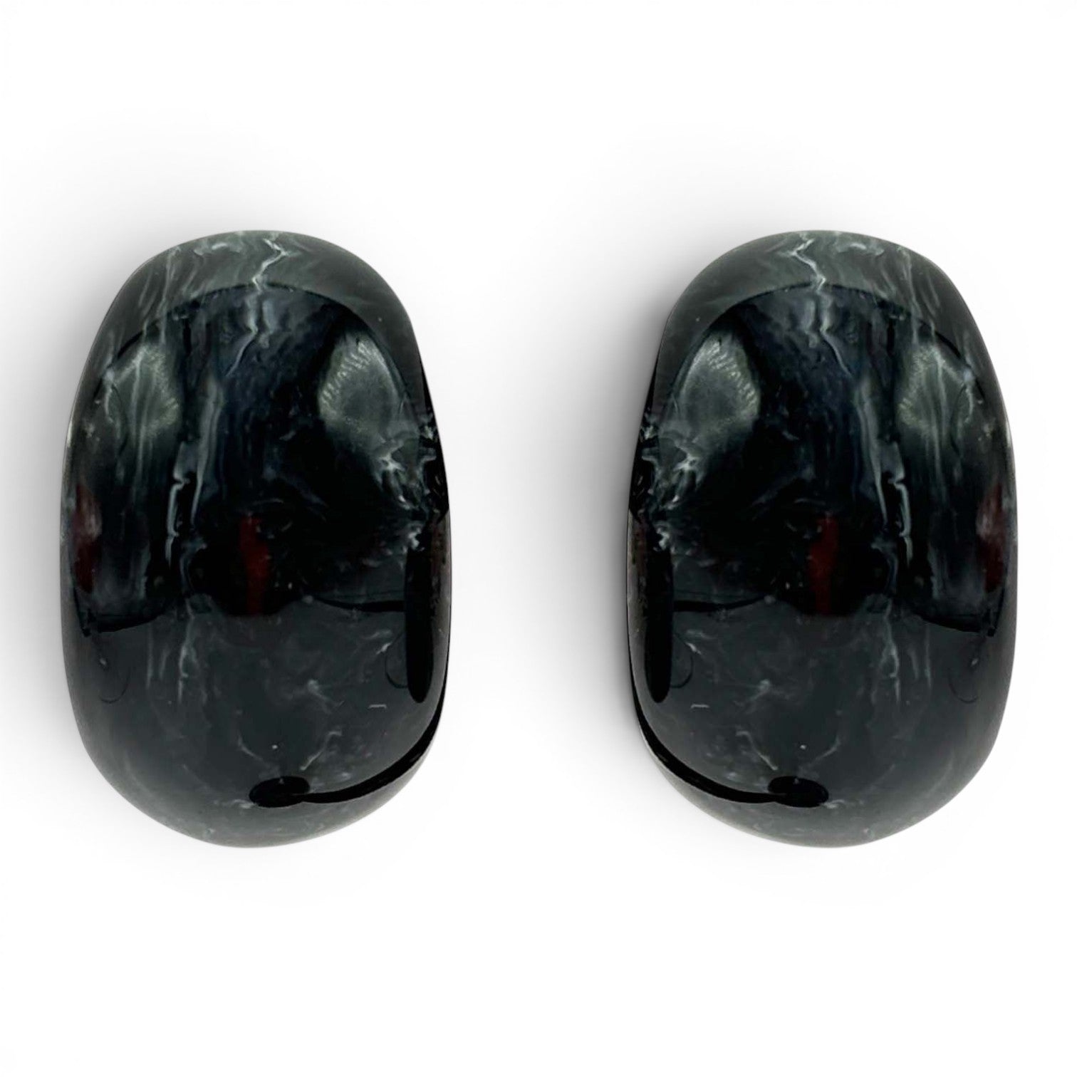 Merrie Black Marbled Resin Clip On Semi Hoop Earrings