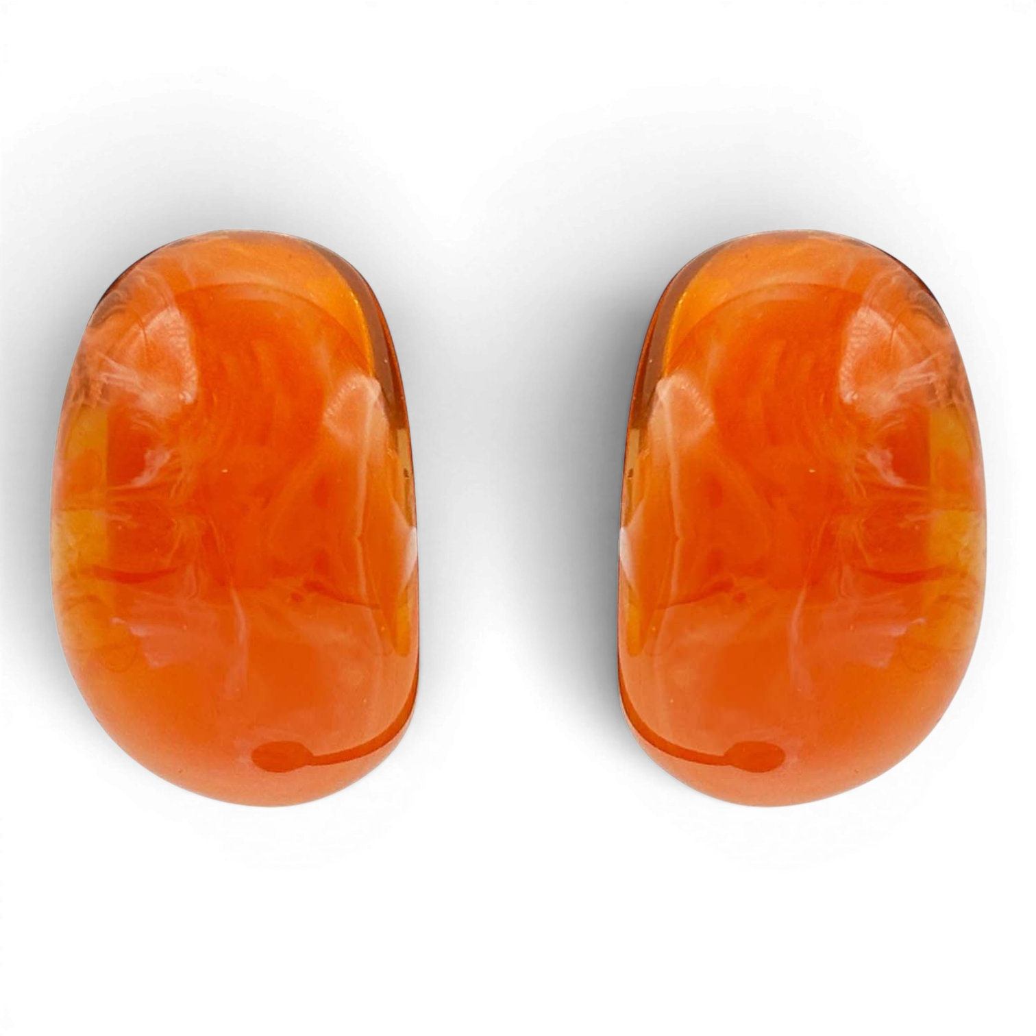 Merrie Orange Marbled Resin Semi Hoop Clip On Earrings