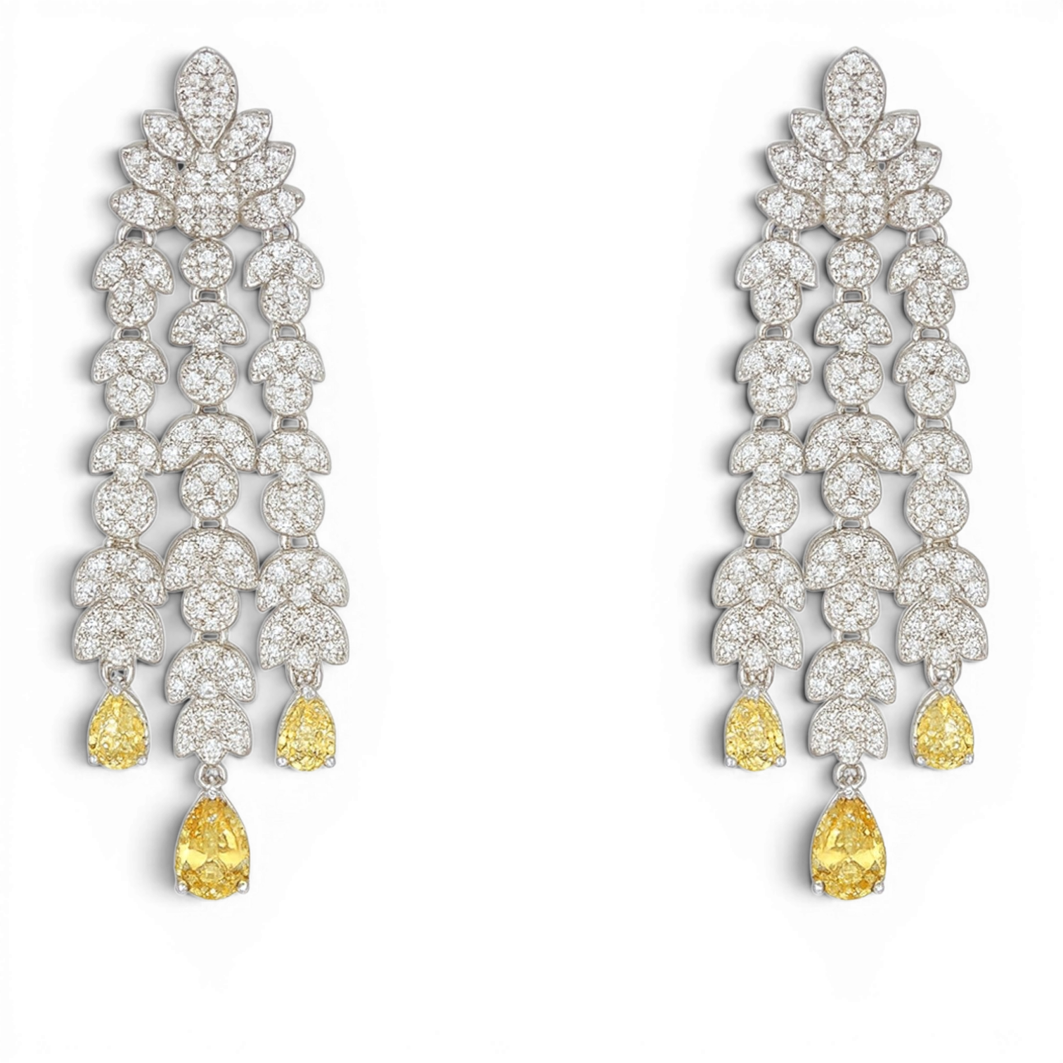 Mia Diamond And Canary Cacading Pierced Drop Earrings