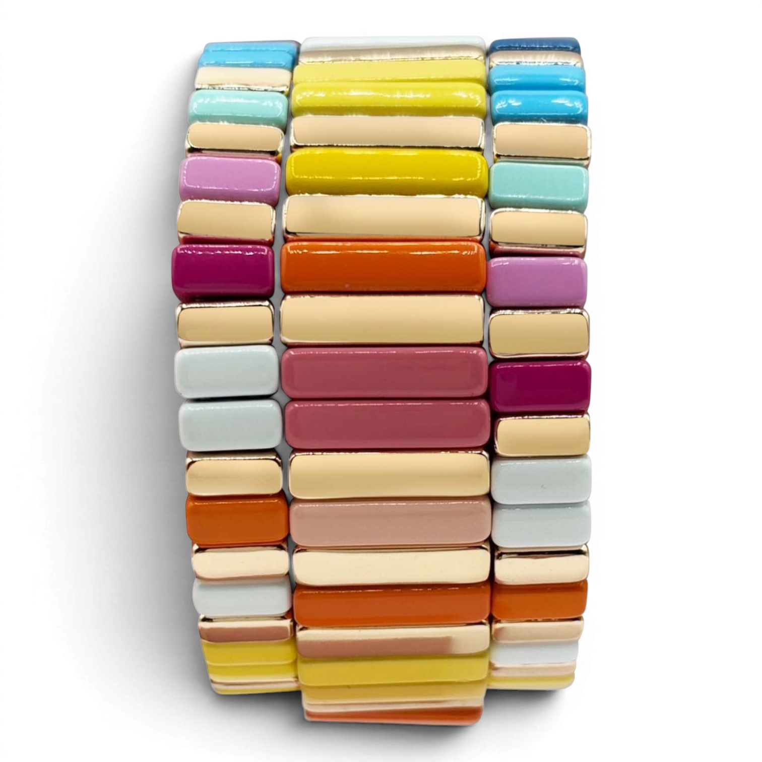 Miria Multi Pastel And Bright Enamel Stretch Three Piece Bracelet Set