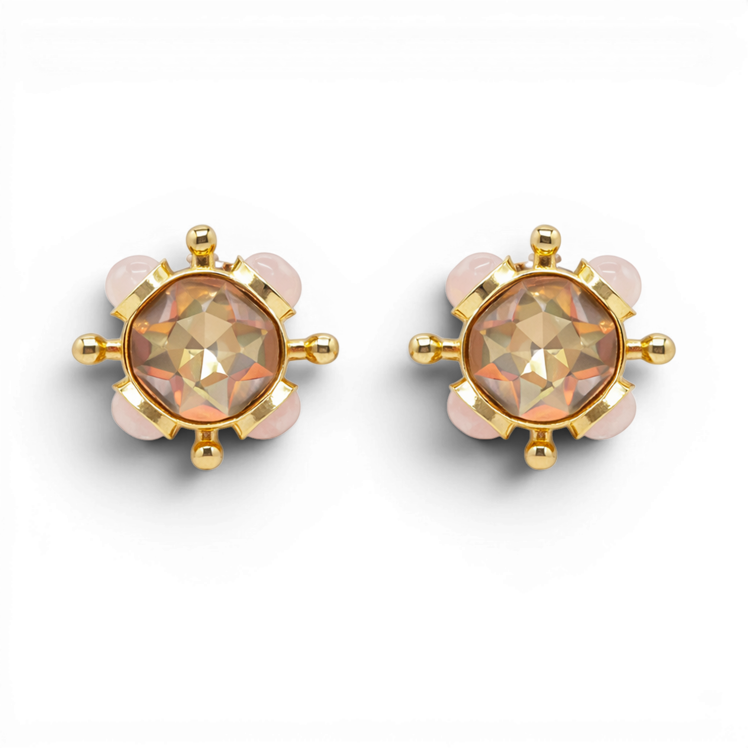 Monica Champagne And Rose Quartz Sputnik Earrings
