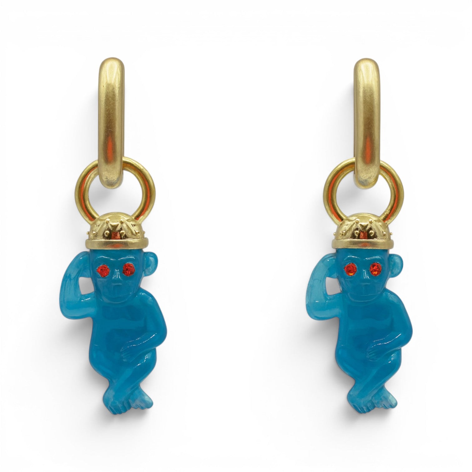 Monkey Cerulean  Blue  Resin Drop Earrings