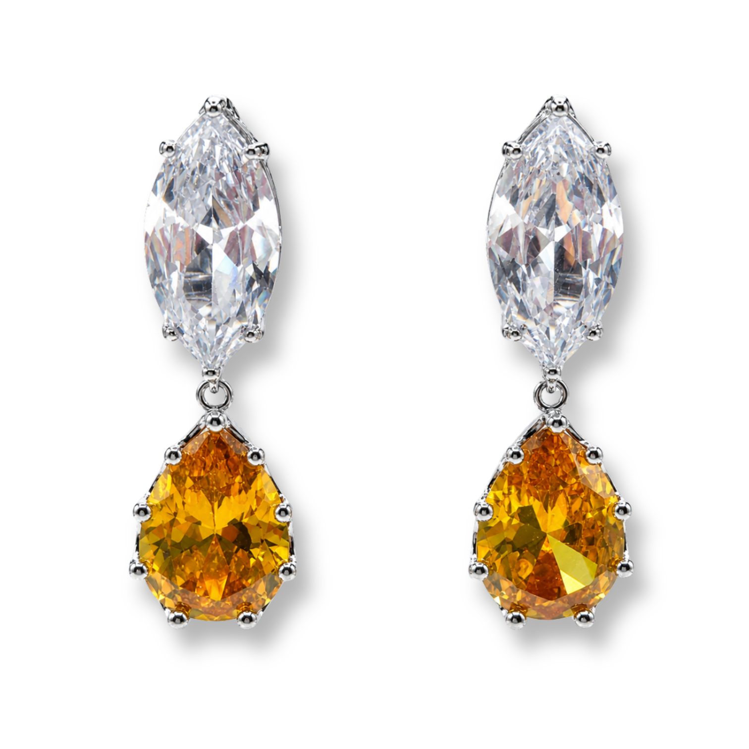 Nicole Marquise And Canary Pear Shape Diamond Cubic Zirconium Clip On Earrings